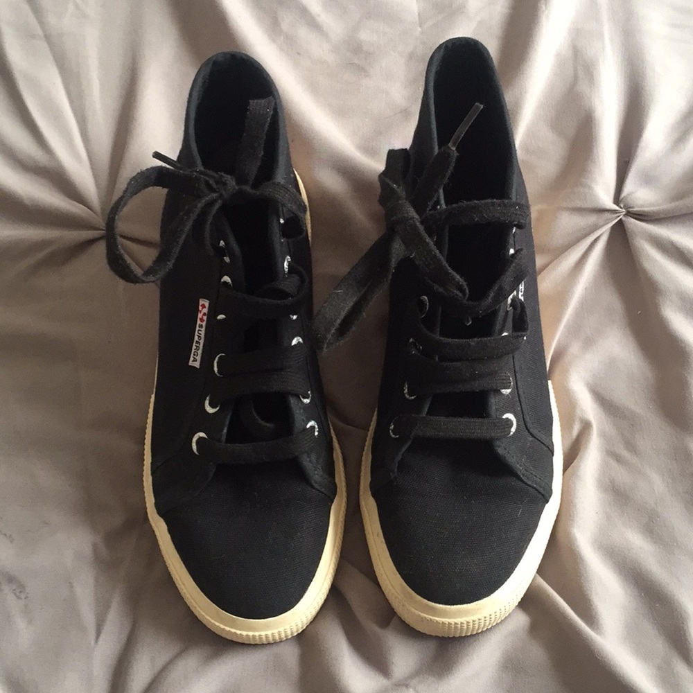 Superga Black Canvas Lace Up Sneakers